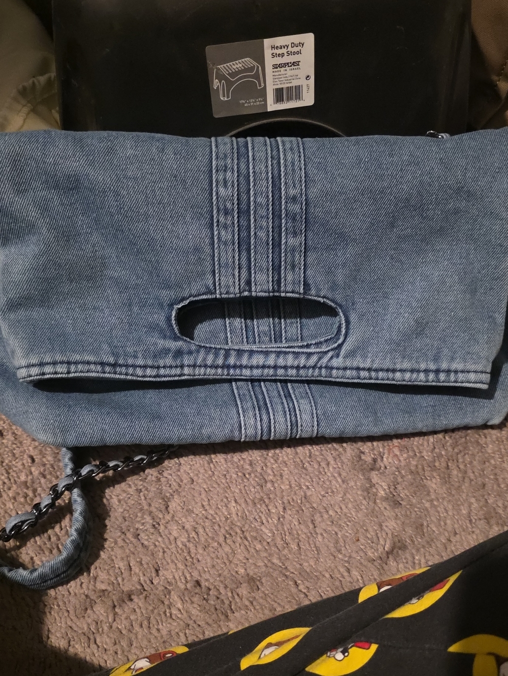 Denim Fold-Over Clutch with Cutout Handle